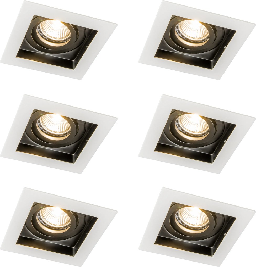 Zestaw 6 nowoczesnych reflektorów wpuszczanych biało-czarnych z regulacją - Carree