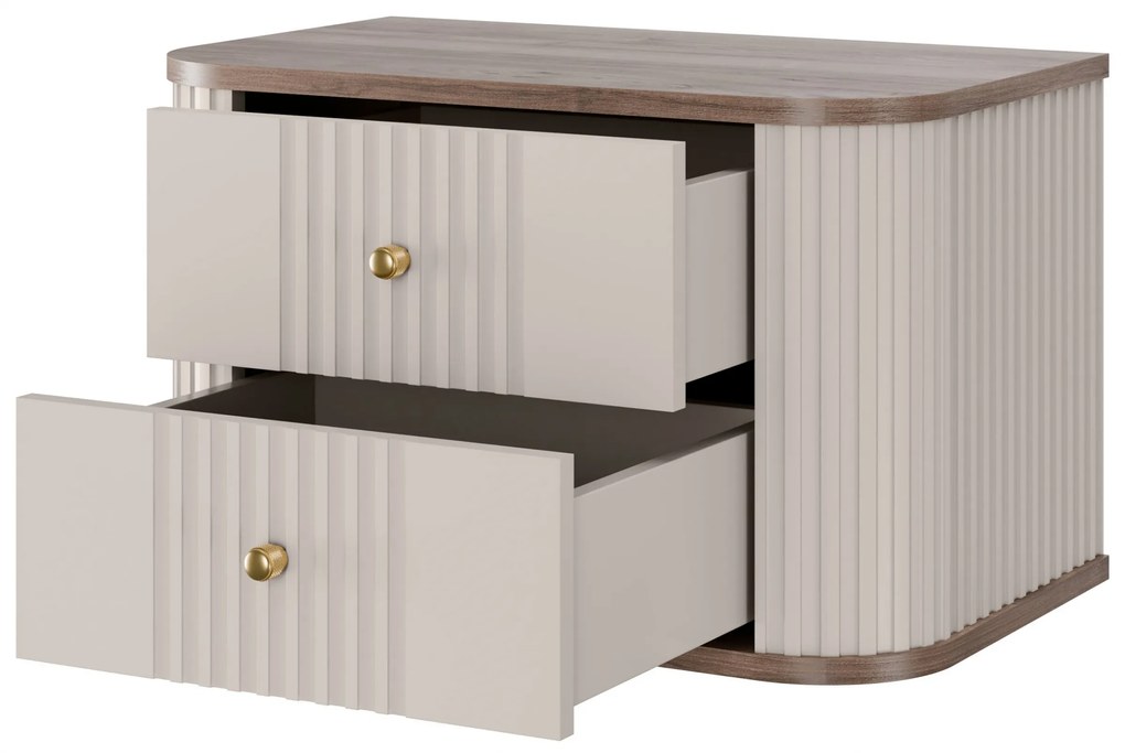 Zestaw szafek nocnych wiszących Vesper 56 cm - kaszmir / orzech / złote uchwyty