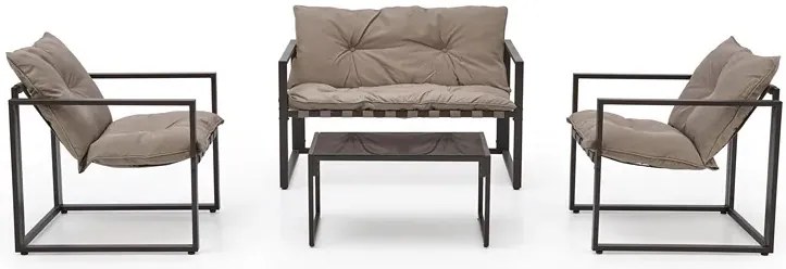 Beżowy zestaw ogrodowy sofa + 2 fotele + ława - Denoli