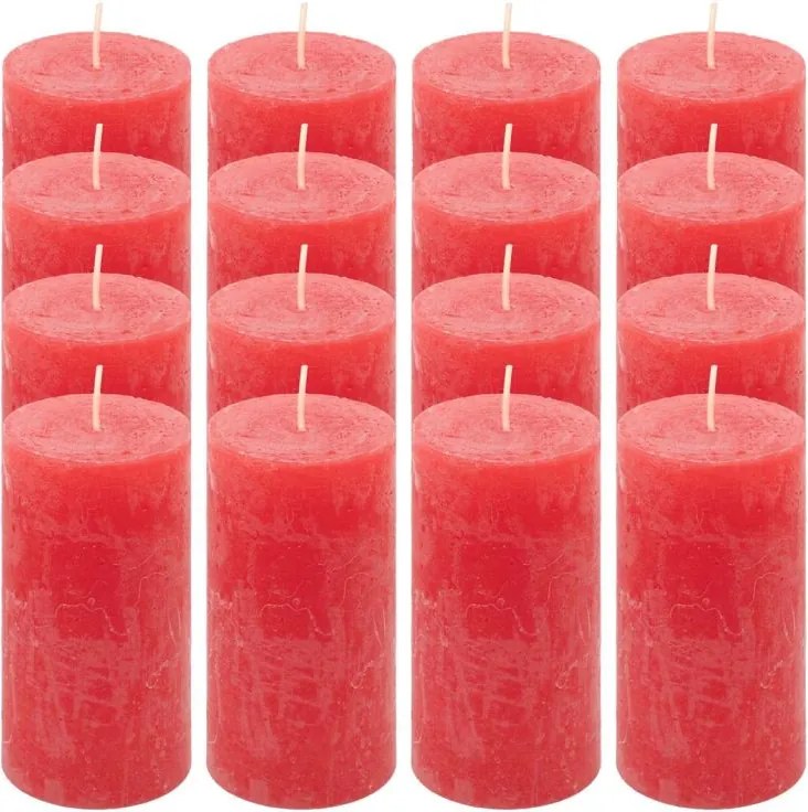 Zestaw świec rustykalnych, 10 cm, Ø 5 cm, czerwony, 16 szt.