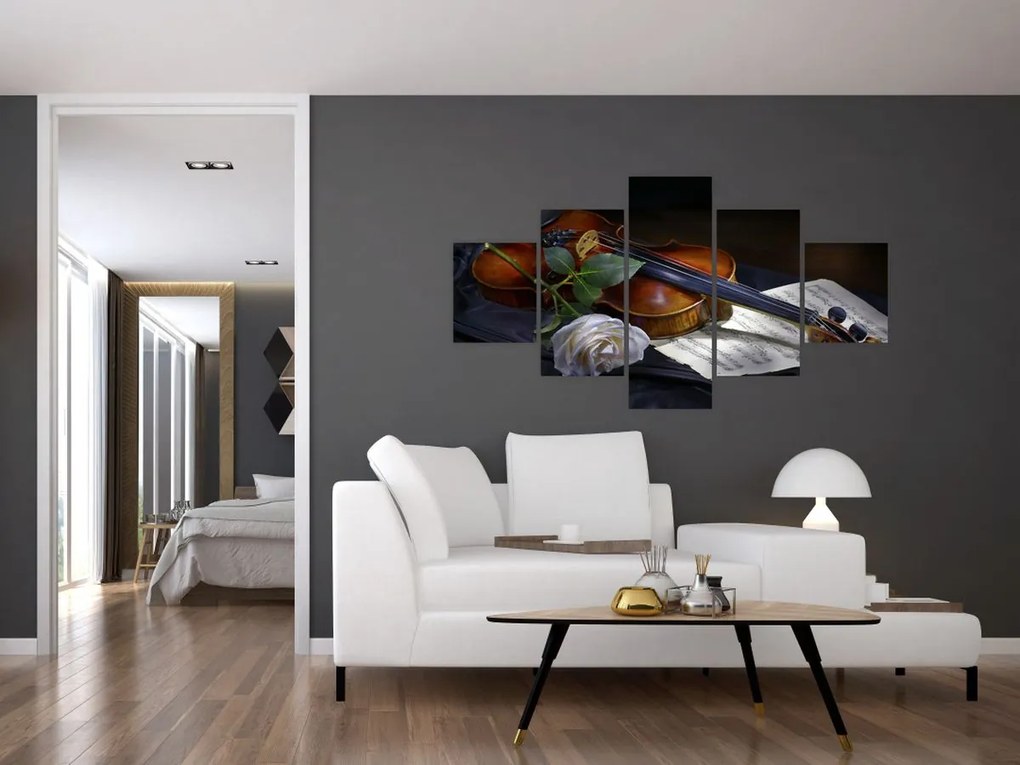 Obraz - Róże i skrzypce (125x70 cm)