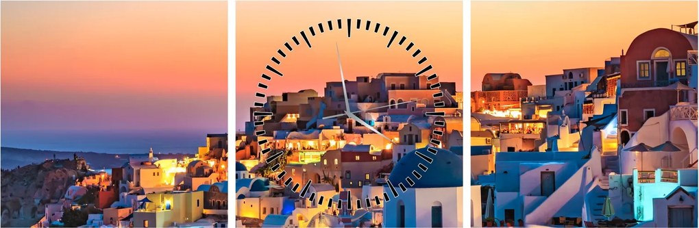 Obraz - Santorini o zmierzchu (z zegarem) (90x30 cm)
