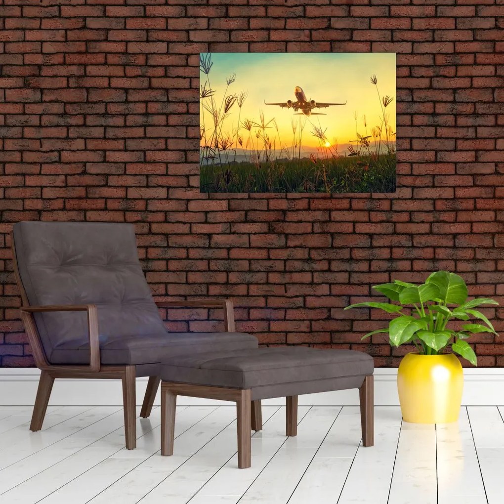 Obraz na szkle - startujący samolot (70x50 cm)