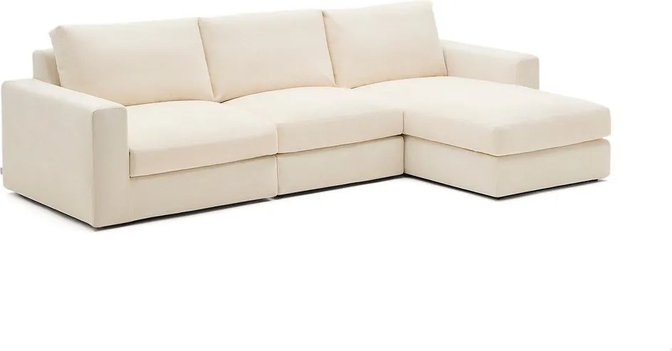 Beżowy narożnik z tkaniny szenilowej (prawostronny/z szezlongiem) Alea – Kave Home