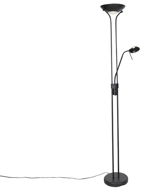Nowoczesna lampa stojąca czarna z lampką do czytania, w tym LED z możliwością ściemniania do ciepłego światła - Diva Nowoczesny Oswietlenie wewnetrzne