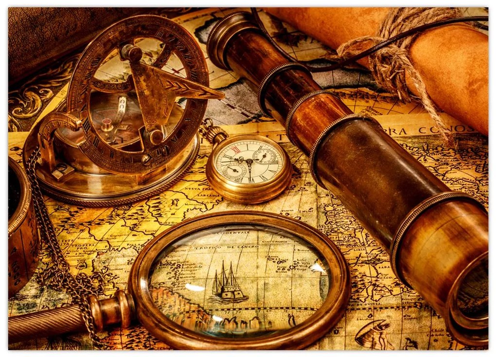 Obraz na szkle - Historyczne narzędzia marynarzy (70x50 cm)