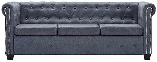 Trzyosobowa sofa Charlotte 3Q w stylu Chesterfield - szara