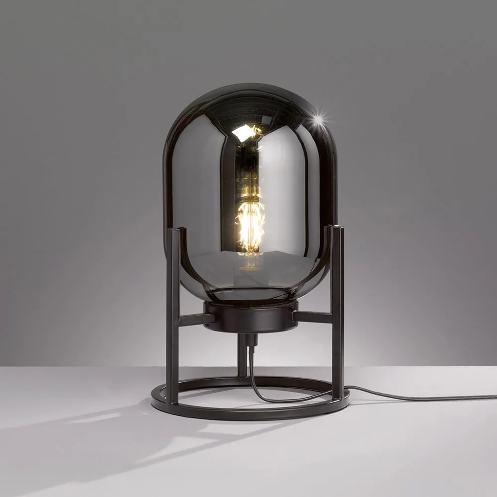 Czarna lampa stołowa ze szklanym kloszem (wysokość 34 cm) Regi – Fischer & Honsel