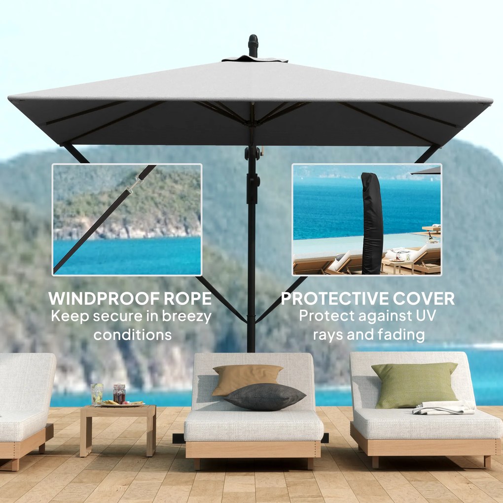 Outsunny Parasol Ogrodowy Ø260 cm z Ochroną UV 50+, wodoodporny, z Maniwelą i Statywem, Szary