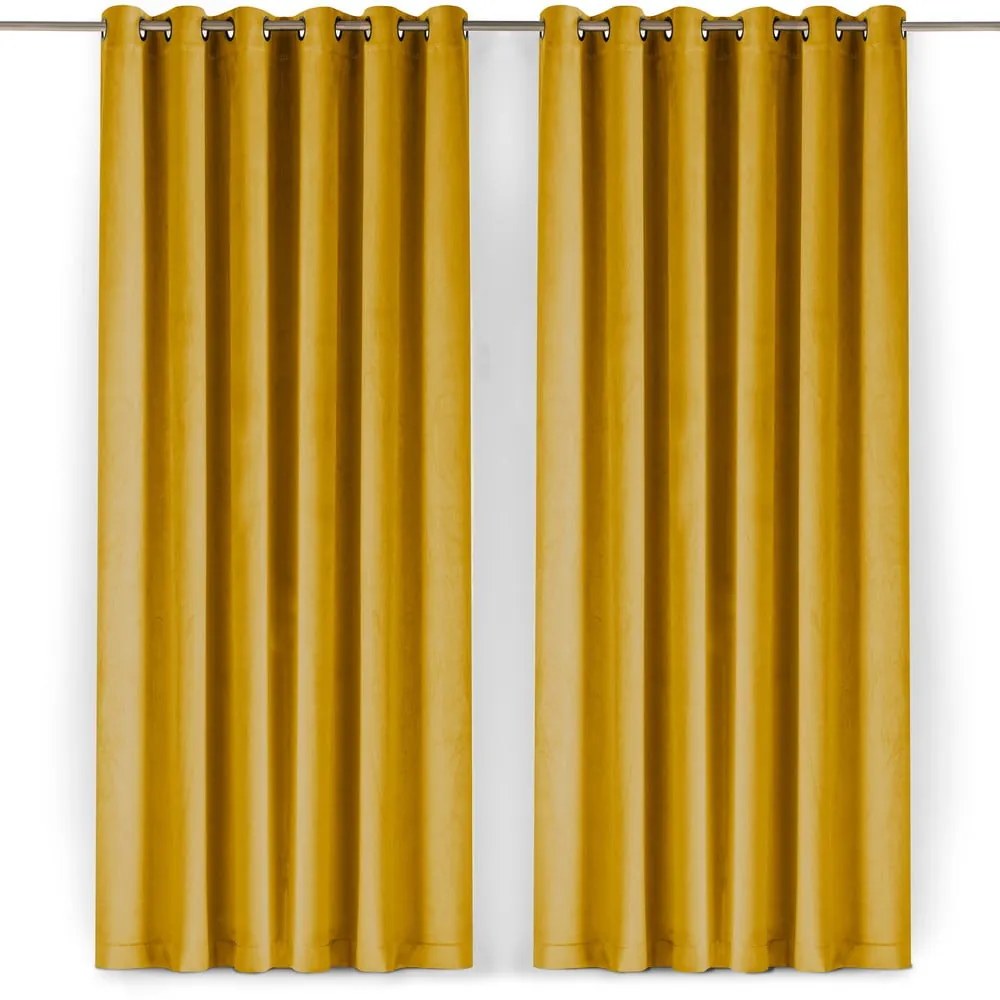Musztardowa aksamitna zasłona częściowo zaciemniająca (dimout) 200x270 cm Velto – Filumi