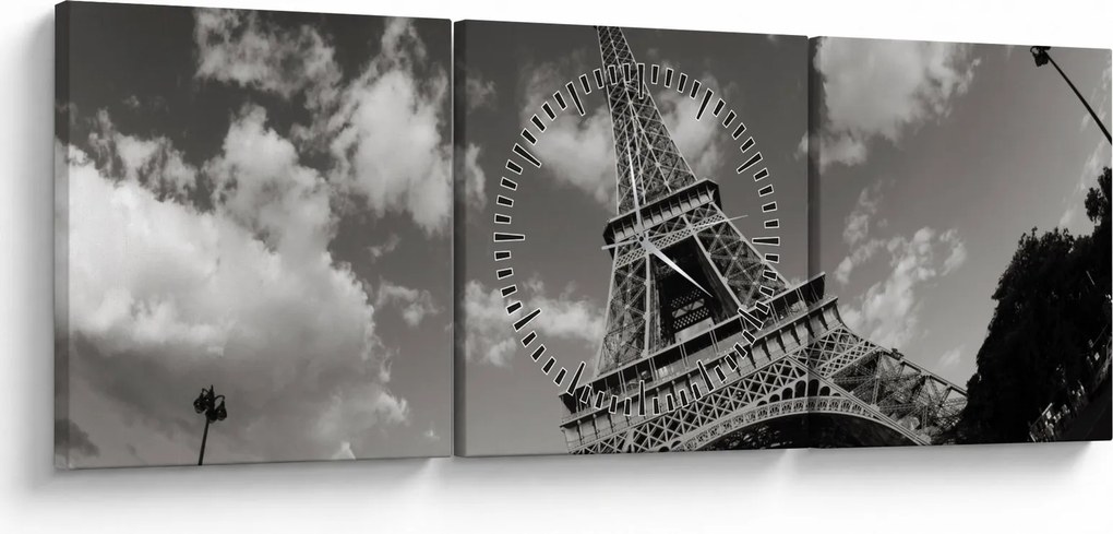 Obraz - Wieża Eiffla w Paryżu (z zegarem) (90x30 cm)
