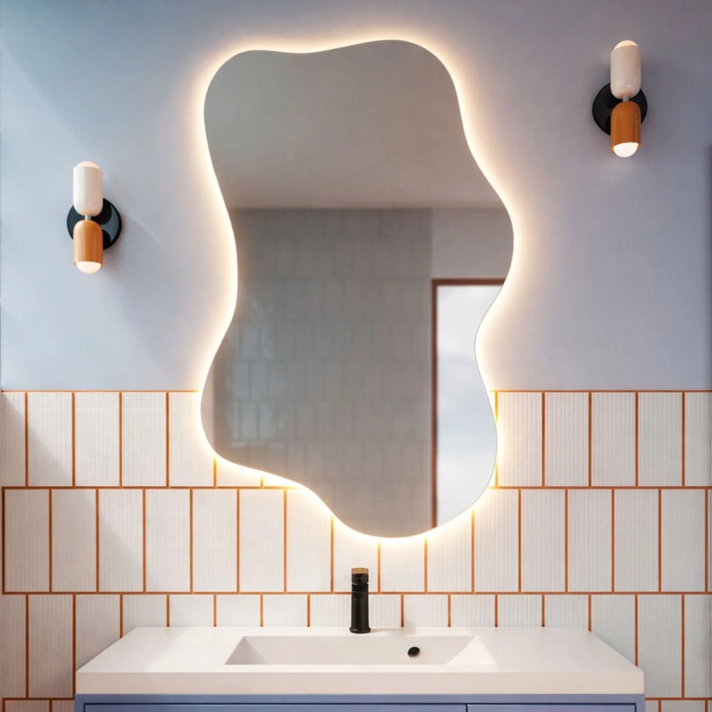 Lustro dekoracyjne o nieregularnym kształcie z podświetleniem FLOW Lift LED | Różne rozmiary | Różne kolory : Kolor tafli szkła - Srebrny, Rozmiar - 60 x 95 cm