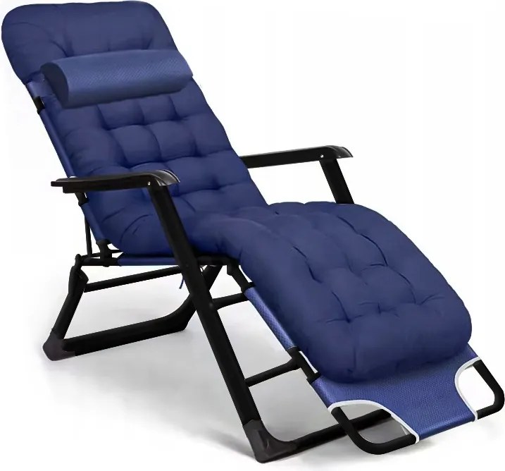 Leżak ogrodowy rozkładany Tossa DC01-BK-BU, poduszka niebieska, stelaż czarny