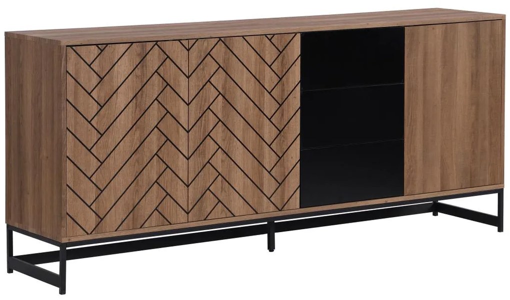 Komoda 3-drzwiowa z 3 szufladami, z MDF – kolor naturalny i czarny – CARATANA