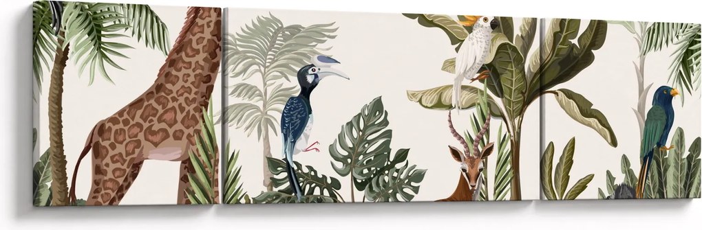 Obraz - Dżungla pełna zwierząt (170x50 cm)