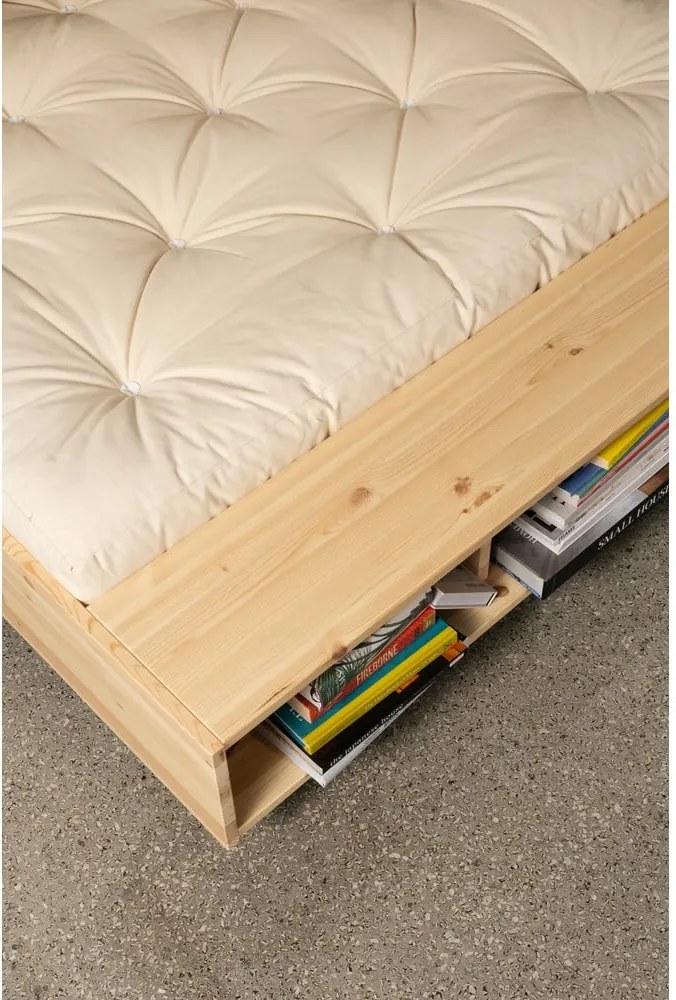 Łóżko jednoosobowe z litego drewna sosnowego bez zagłówka ze stelażem 90x200 cm w naturalnym kolorze Merge – Karup