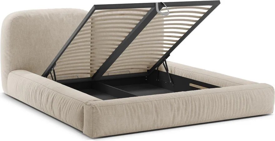 Beżowe tapicerowane łóżko dwuosobowe ze schowkiem i stelażem 180x200 cm Martina – Micadoni