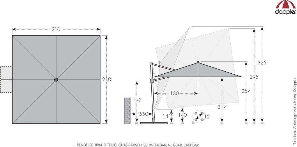 Doppler myZone 210 x 210 cm jasnoszara