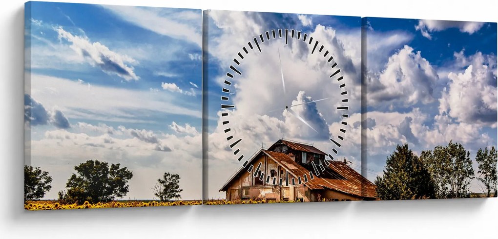 Obraz pola słoneczników (z zegarem) (90x30 cm)