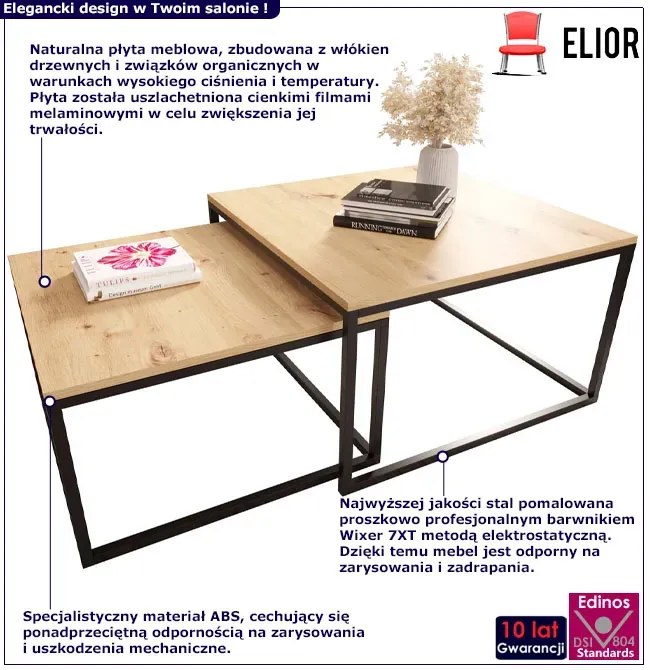 Nowoczesny zestaw 2 stolików kawowych dąb artisan - Donel