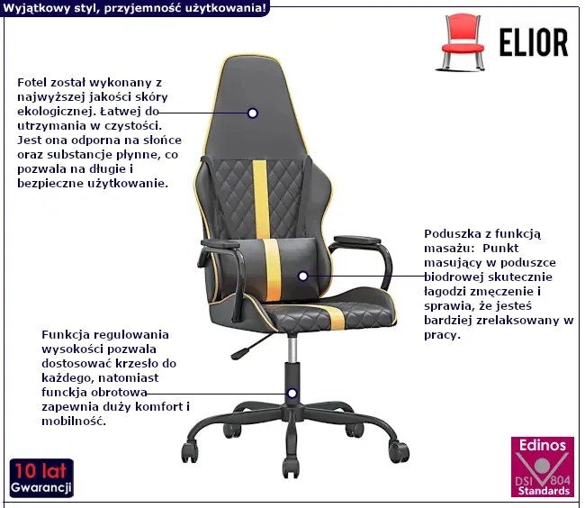 Czarno-żółty masujący fotel gamingowy G7-D25