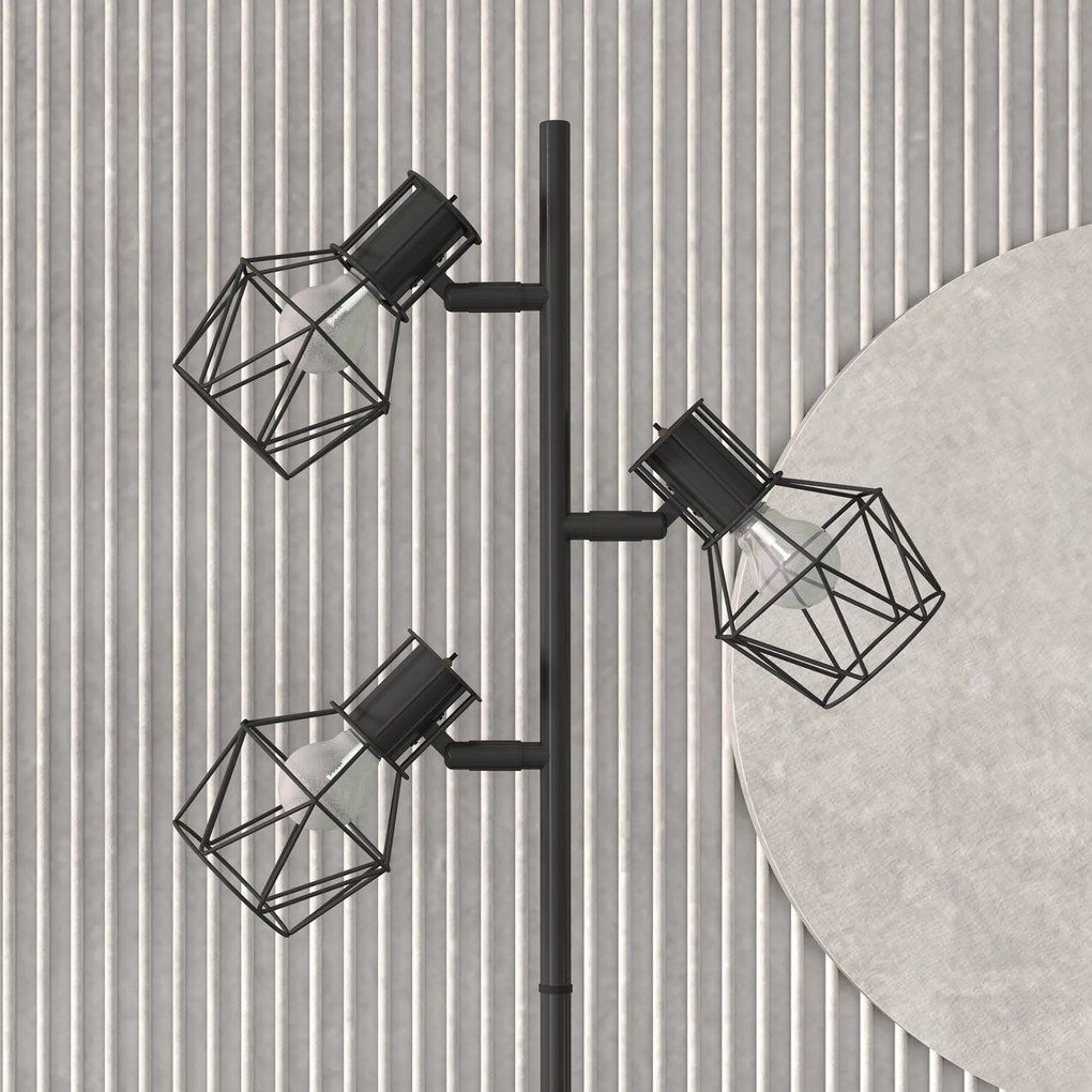 HOMCOM Lampa stojąca z 3 regulowanymi elementami oświetleniowymi, struktura przypominająca drzewo, do salonu i sypialni, metal, Kolor Czarny