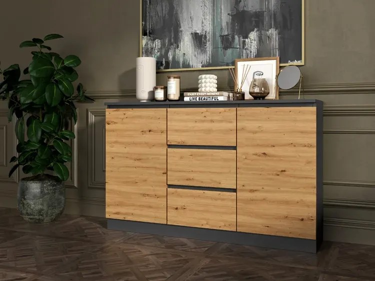 Komoda loft z szufladami i drzwiczkami antracyt + dąb artisan D0-K16