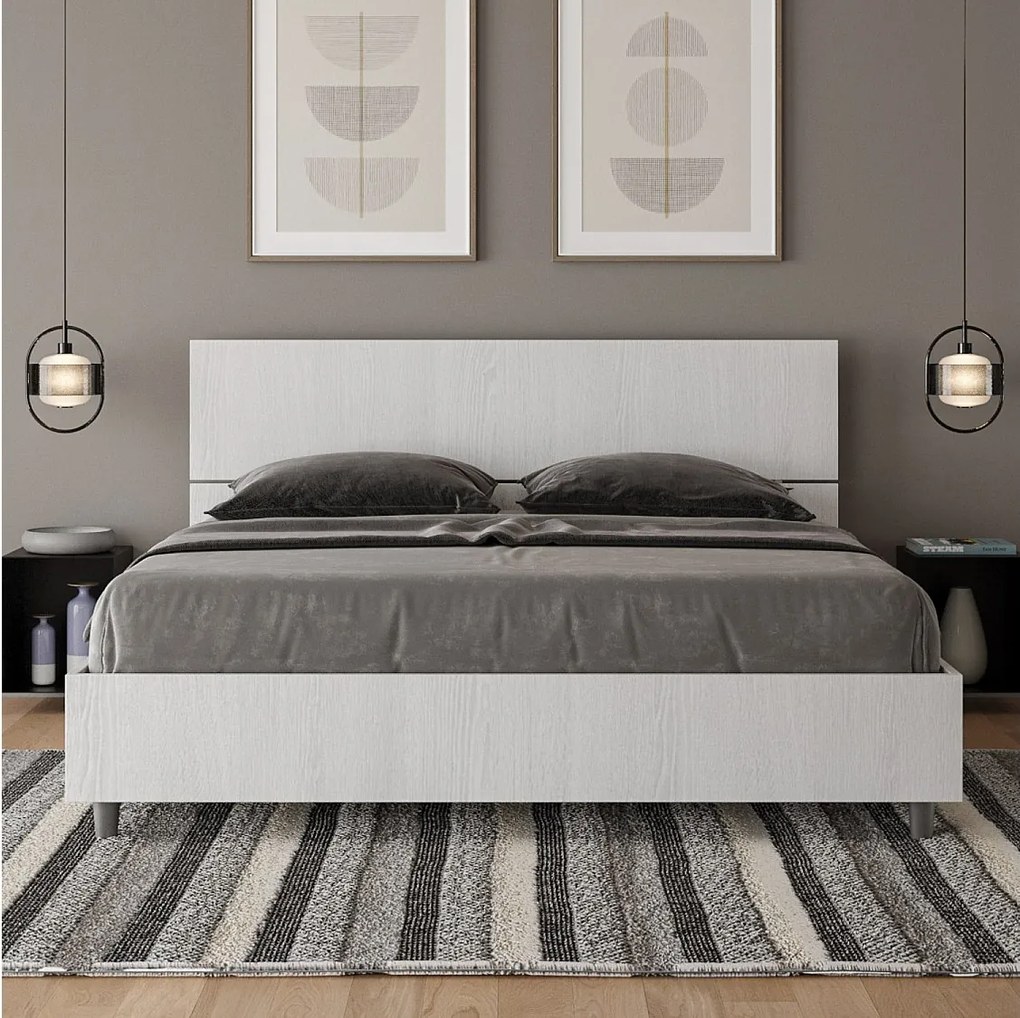 Łóżko wyposażone w stelaż z listwami 160x200 Nachylony zagłówek Frassino biała Demas