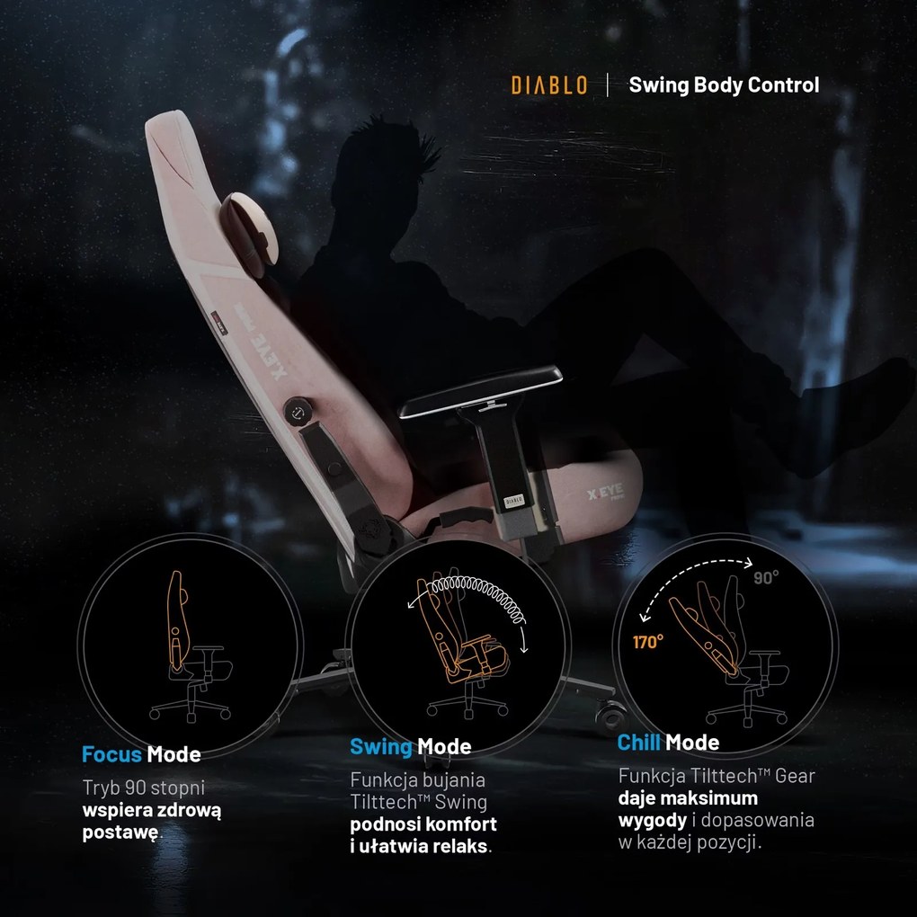 Fotel gamingowy materiałowy Diablo X-Eye Prime Normal Size, Akira Pink