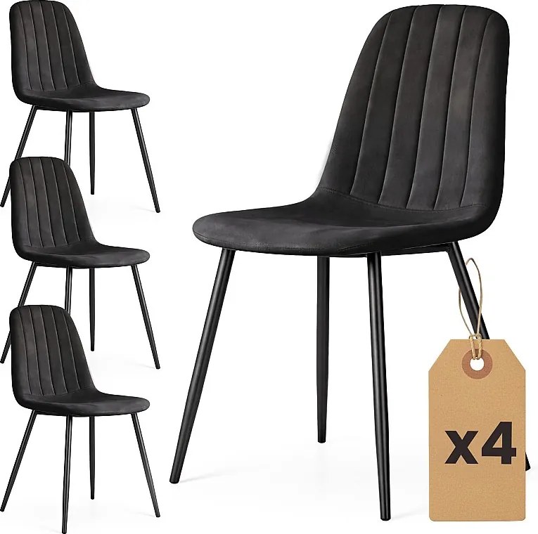 4x Welurowe krzesło tapicerowane pikowane Czarne LUMO Czarne nogi