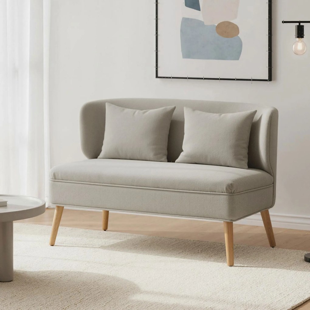 HOMCOM Dwuosobowa sofa, mała sofa z tkaniny chenille z oparciem skrzydłowym, grubym siedziskiem i nogami z drewna kauczukowego, beżowa | Aosom PL
