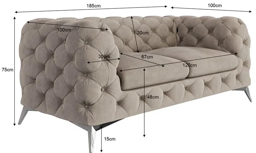 Szarobeżowa aksamitna sofa 185 cm Chelsea – Ropez
