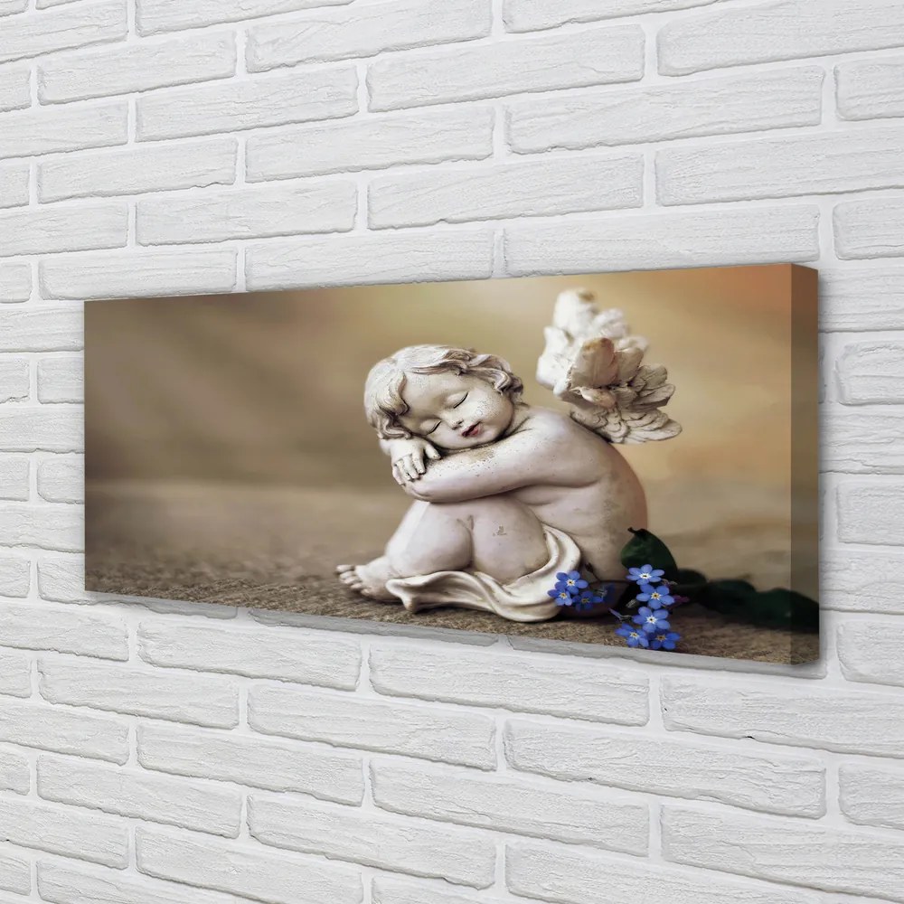 Obraz canvas na ścianę Śpiący Anioł w Kwiatach na Deskach