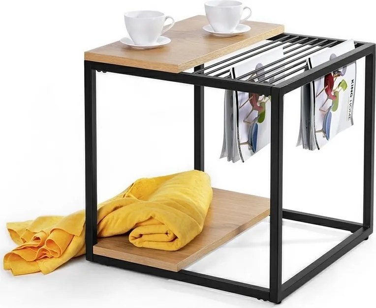 Stolik pomocniczy w stylu loft z gazetownikiem Galler