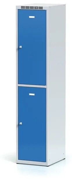 Alfa 3 Szafka skrytkowa, 2 schowki, 1800 x 400 x 500 mm, zamek cylindryczny, drzwi niebieskie