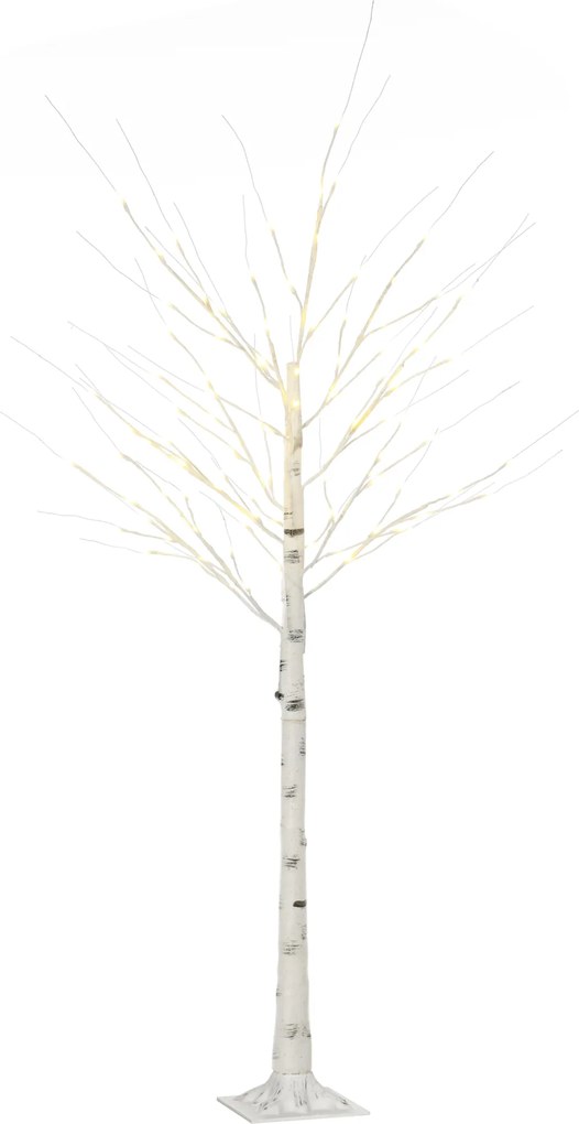 HOMCOM Sztuczne Drzewo, Brzoza z Oświetleniem LED, Ciepły Biały, Realistyczna Biała Kora, 22 x 22 x 180 cm