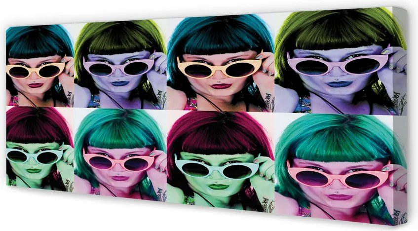 Duży obraz na płótnie Kobieta w Okularach z Kolorowymi Włosami