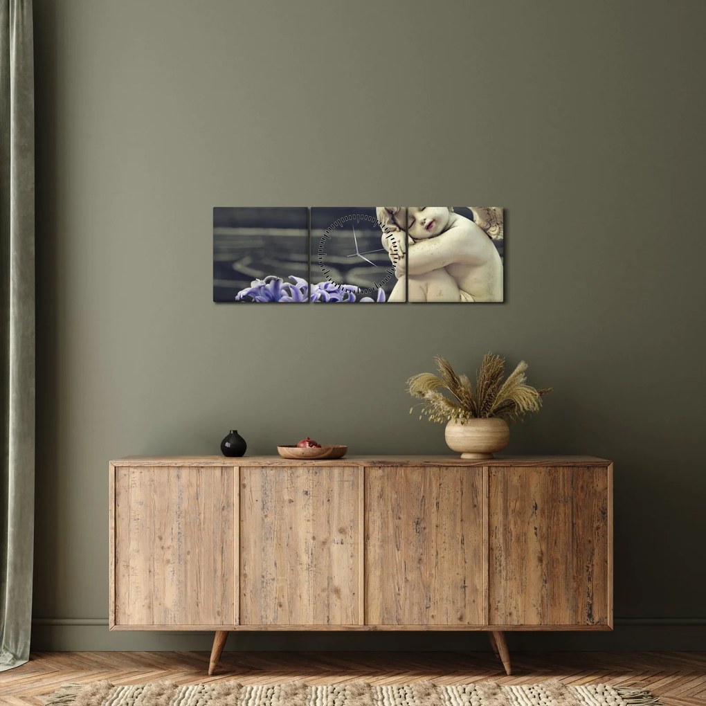 Obraz anioła z kwiatem (z zegarem) (90x30 cm)