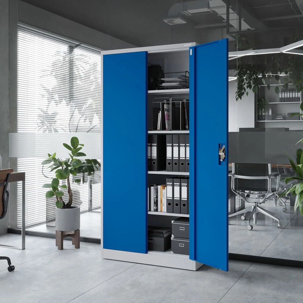 Biurowa szafa metalowa na akta JAN, 900 x 1850 x 400 mm, szaro-niebieska