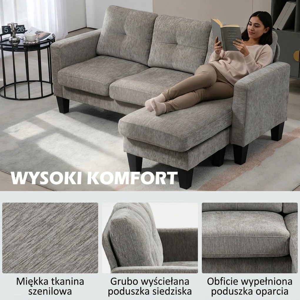 HOMCOM narożnik sofa w kształcie L z odwracalną chaiselongue tapicerowana tkaniną lnianą wygodna kanapa brązowa | Aosom PL