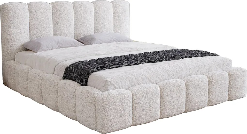 Łóżko dwuosobowe 200x200 Florent - łóżko z pojemnikiem i stelażem drewnianym - boucle, kremowy (Lambi 1)