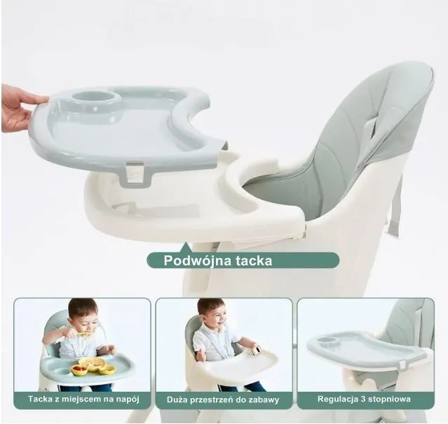 Krzesełko do karmienia tapicerowane miętowe – ergonomiczne