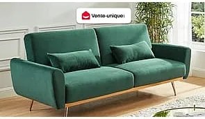 3-osobowa kanapa z funkcją spania rozkładana z weluru LAUNEI - Kolor zielony