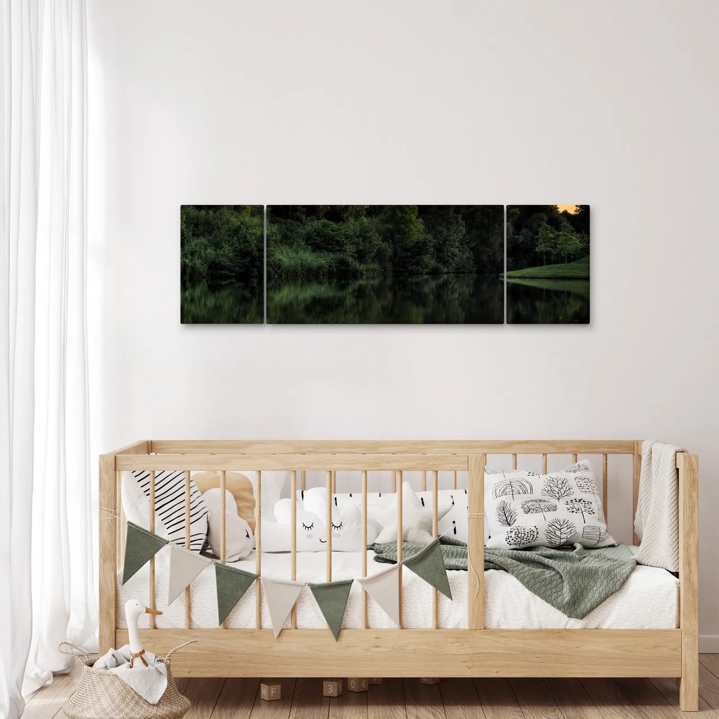 Obraz jeziora przy lesie (170x50 cm)