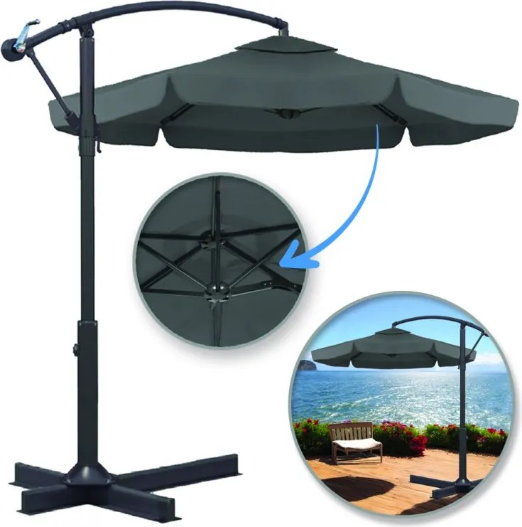 Składany parasol ogrodowy ARCADIA 300 cm, szary