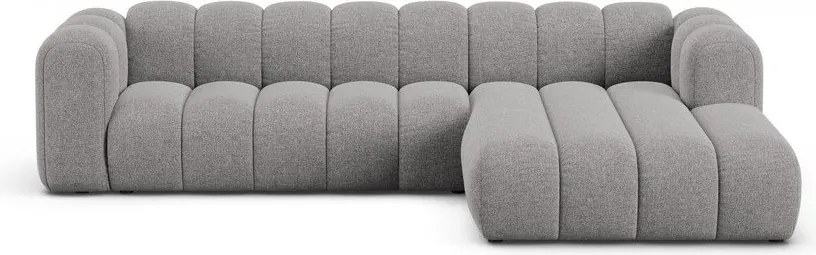 Szary narożnik z tkaniny szenilowej (prawostronny/z szezlongiem) Lupine – Micadoni