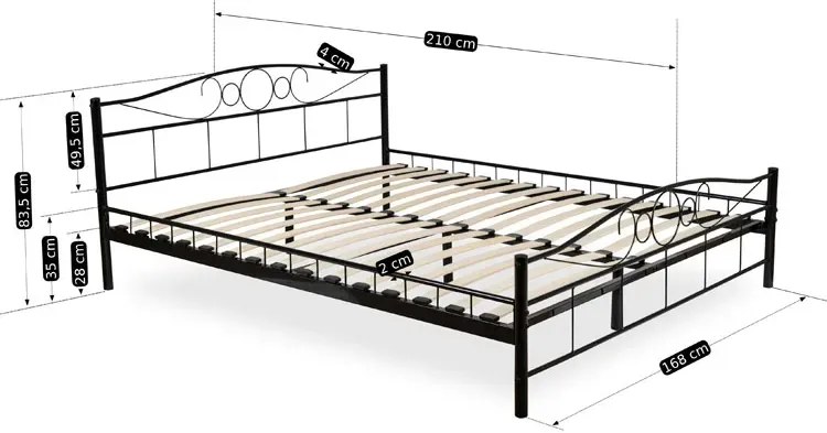 Czarne metalowe łóżko podwójne 160x200 - Lorix