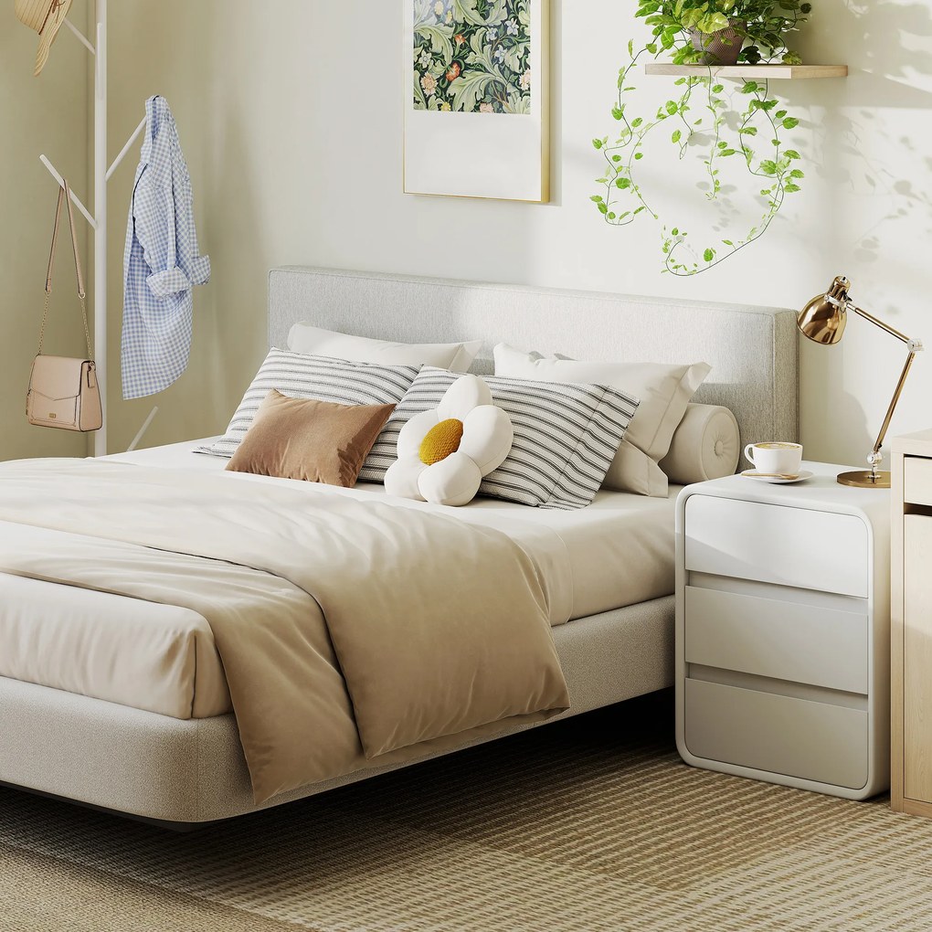 HOMCOM Zagłówek montowany na ścianie, pikowanie 160 x 10 x 60 cm, obicie z tkaniny, kremowy | Aosom PL