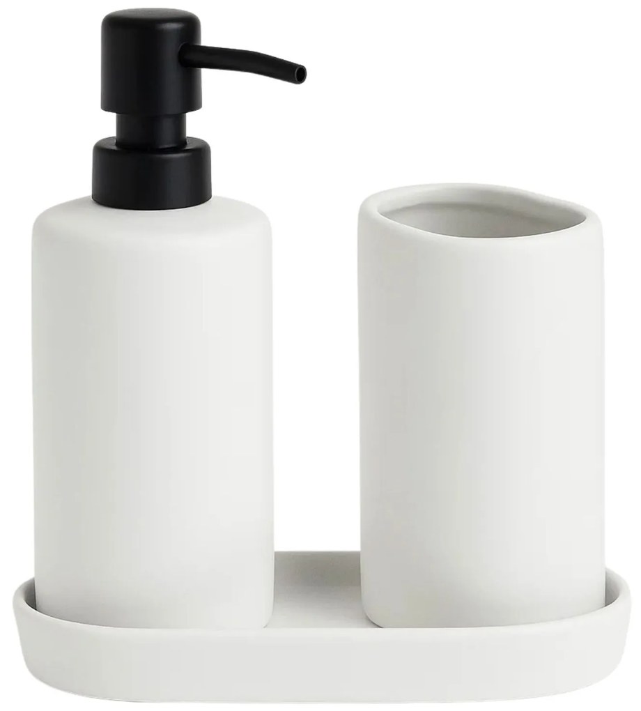 Zestaw łazienkowy PLY, ceramiczny dozownik, kubek i taca