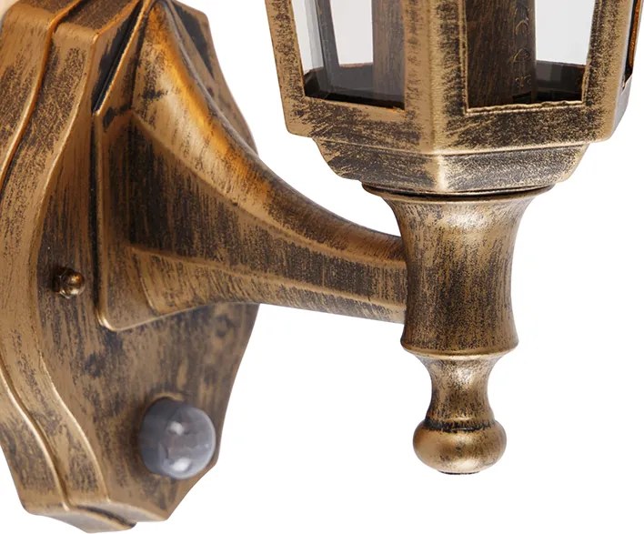 Klasyczna lampa ścienna zewnętrzna antyczne złoto z czujnikiem ruchu - New Haven